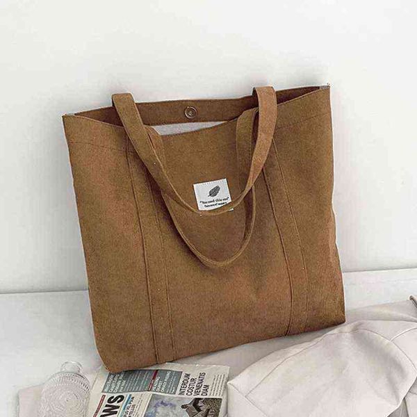 

new corduroy handbags retro trendy canvas shoulder bags for women 2021 luxury designer large capacity solid color shopping bag g220519