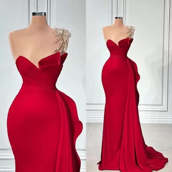 

2022 red mermaid prom dresses scoop neck beaded crystals sleeveless evening formal wear cocktail party gowns vestidos plus size, Black