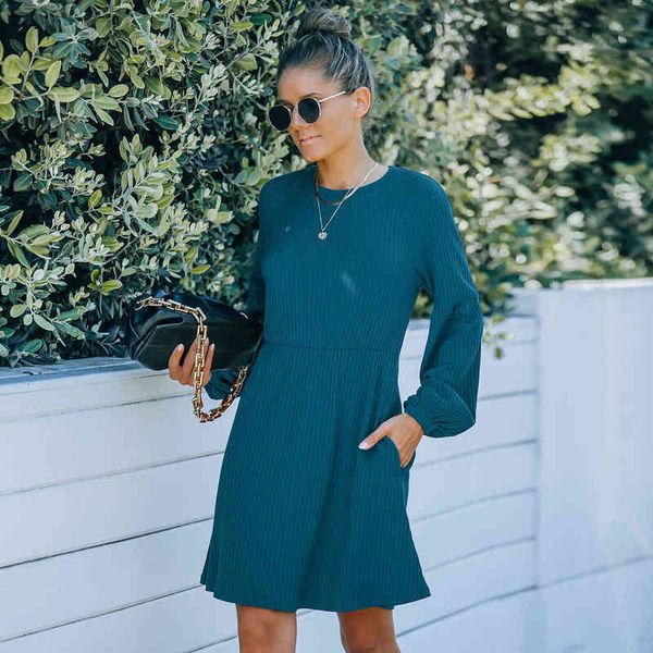 

women vintage pit stipred pockets a-line party dress long sleeve o neck solid high street mini dress 2021 winter fashion dress t220804, Black;gray