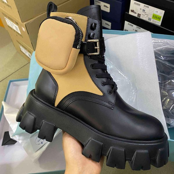 

new women rois boots nylon derby martin boots battle leather ankle shoes black rubber sole platform shoes nylon pouch 2292126