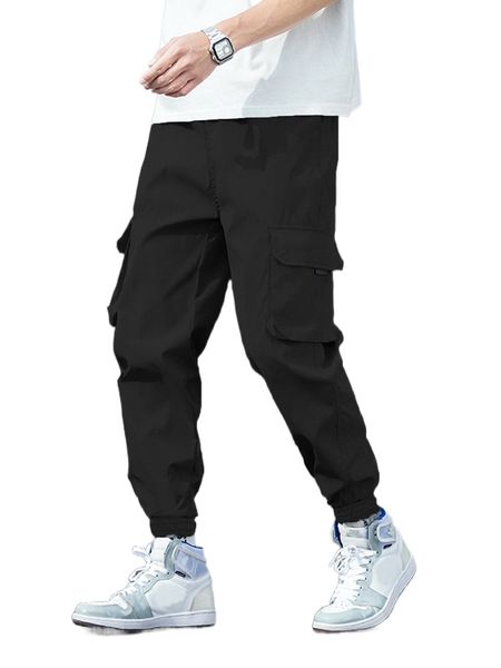 

men drawstring waist cargo pants v26v#, Black