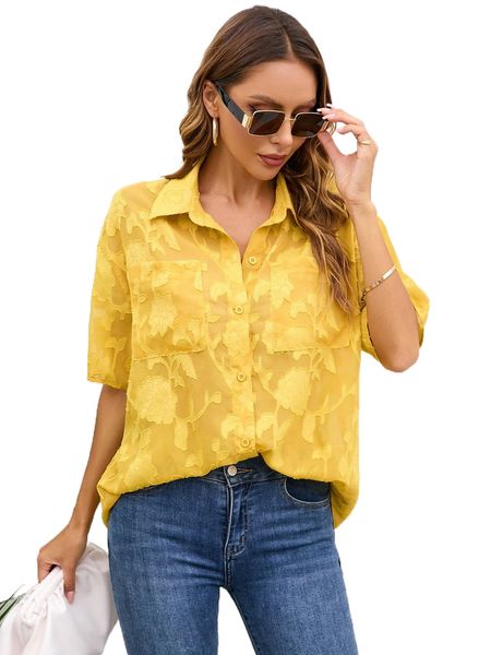 

jacquard patched pocket drop shoulder shirt h91w#, White