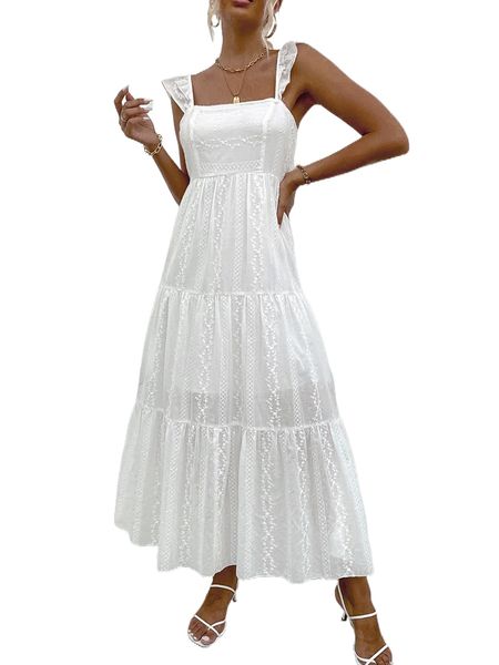 

eyelet embroidered ruffle trim dress w4x9#, Black;gray