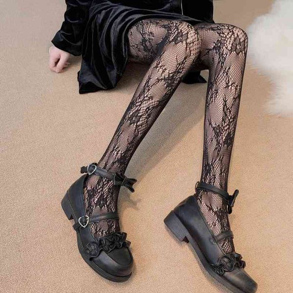 

gothic tights pantyhose women fashion punk style hole fishnet stockings anime lolita thigh high stocking hollow out hosiery t220808, Black;white
