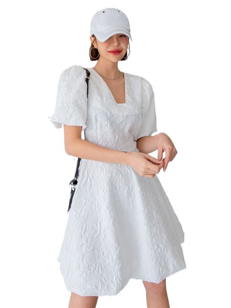 

dazy jacquard p.uff s.leeve a-line d.ress q0j8#, Black;gray