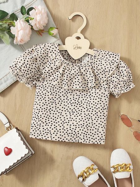 

baby confetti heart print puff sleeve ruffle trim she, Blue
