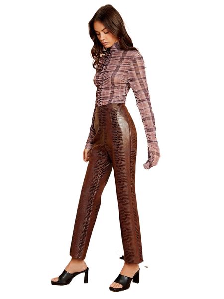 

high waist snakeskin print straight leg pants y9ap#, Black;white