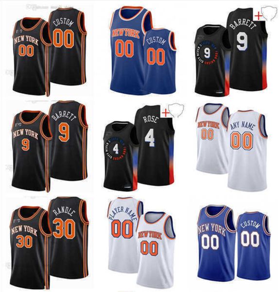 

75th custom jersey shirt men womens new york''knicks''youth rj 9 barrett julius 30 randle derrick 4 rose alec 18 burks b, Black;red