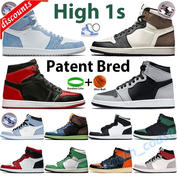 

sandals men 2023 basketball shoes silver toe high dark mocha 1 1s sneakers unc patent twist university blue shadow light smoke grey chicago, Black