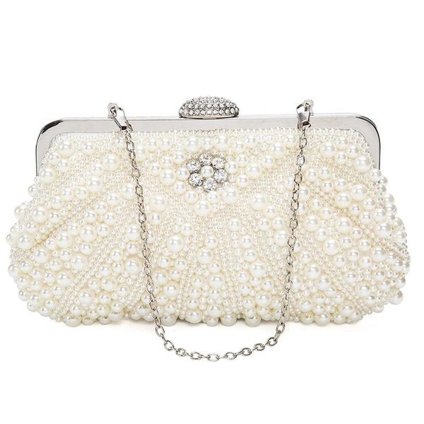 Abendtaschen Damen Perlen Clutch Tasche Handtasche Handtasche für Hochzeit Kette Dinner Party WhiteEvening