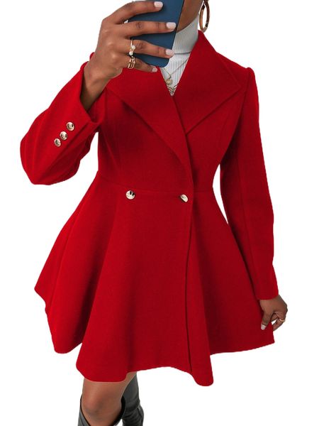 

solid waterfall collar skater overcoat e0op#, Black