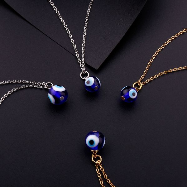 

evil eye chain necklace blue eyes amulet pendant necklace ojo turco kabbalah protection delicate jewelry gift for women girls, Silver