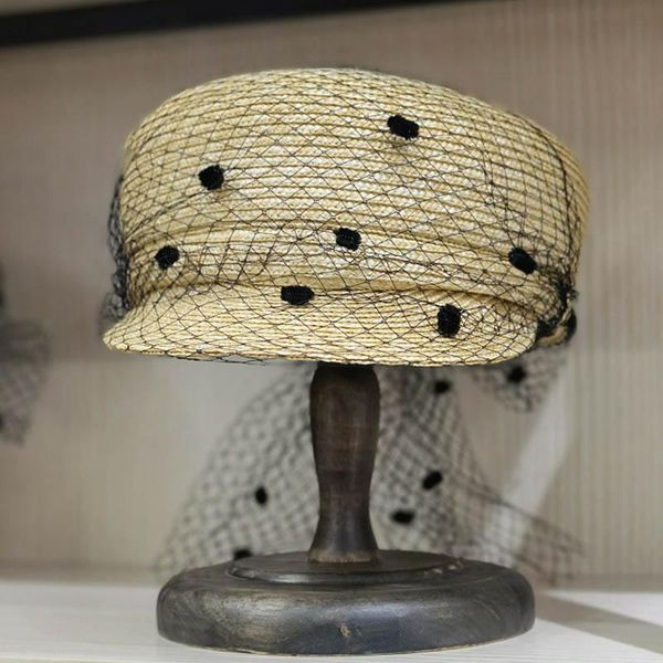 Cappelli a tesa larga Affascinante velo a rete Berretto estivo in paglia Sboy Visiera parasole per donna Donna Casual Cappellino da spiaggia da viaggioLargo