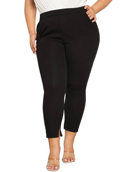 

evolu plus solid split hem pants 93mi#, Black