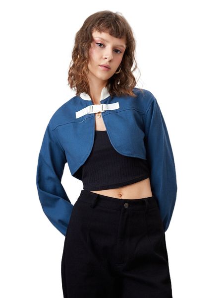 

x basse couture push buckle front crop bomber jacket without camisole 21c7#, Black;brown