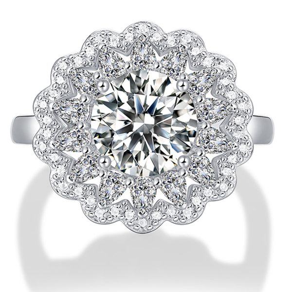 18K White Gold Moissanite Ring 1Ct 2CT 3CT Rodado Moissanite Diamond Solitaire Noivado de noivado para mulheres