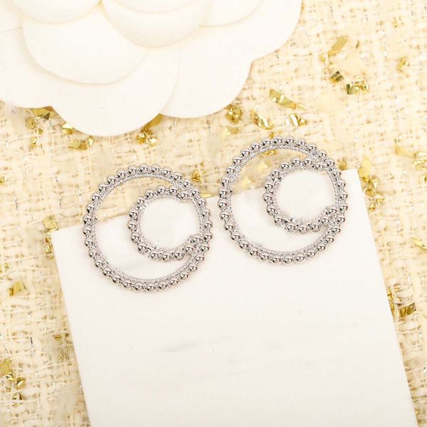 

2022 charm stud earring round shape in two colors plated for women wedding jewelry gift have box stamp ps4934, Golden