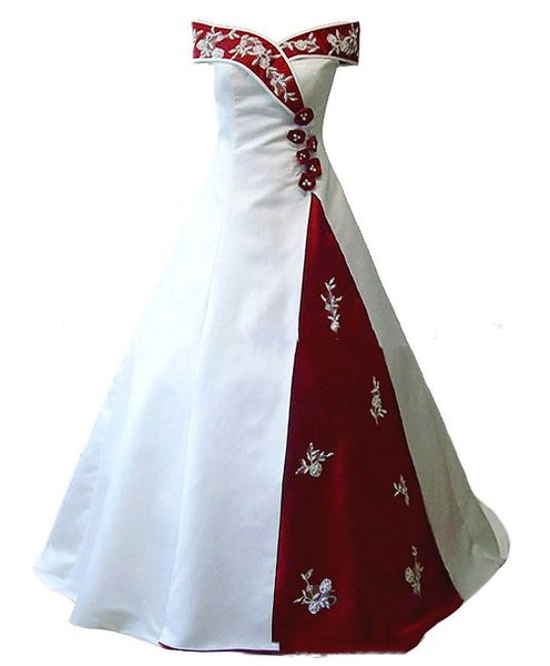 Elegante abito da sposa bianco e rosso con cinghie 2022 Fiore 3D Applique in pizzo Una linea Abiti da sposa lunghi Abiti da sposa vintage senza maniche Personalizzati