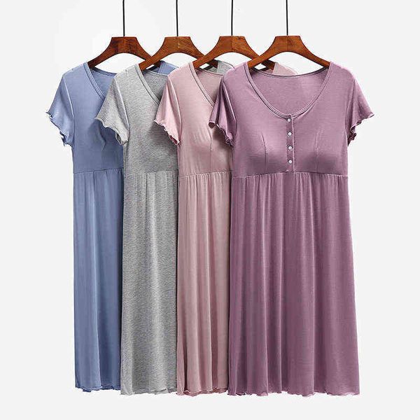 

dresses pregnant woman button short sleeve breast-feeding pregnancy nightwear clothes nightgown maternity nursing dress vestidos g220309, White