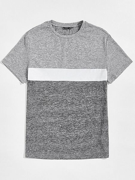 

men colorblock marled knit tee 39cm#, White;black