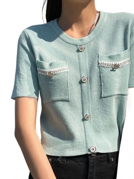 

dazy dual pocket fake button knit 8338#, White;black