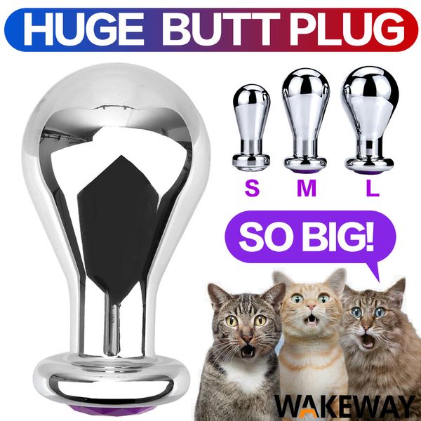 Wakeway Grande lampadina Plug anale in metallo Big Big Gioielli set perline Buttplug Toys Sexy per donne masturbazione gay