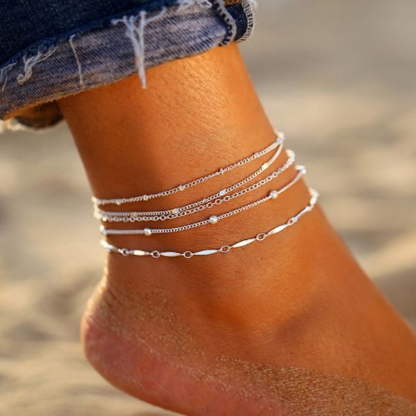 

bead anklet women ankle chain for beach travel 5 layers set 211944, Red;blue