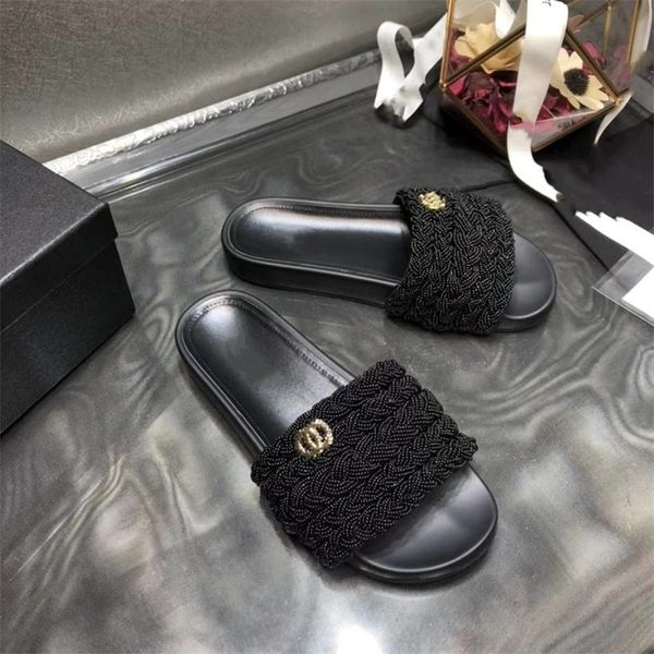 

30% off 2022 sandals summer girls slippers genuine leather open toe flat shallow outside leisure solid black white luxury pearl comfortable