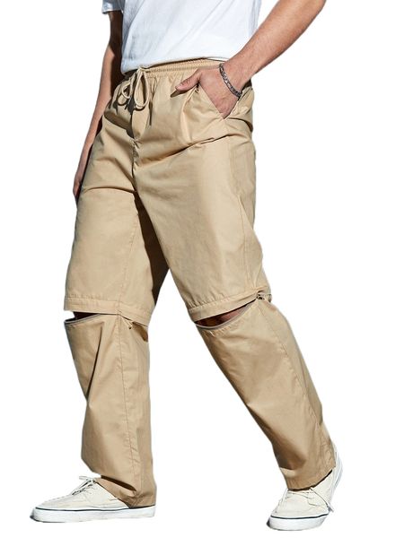 

men drawstring waist zip up pants v9pr#, Black