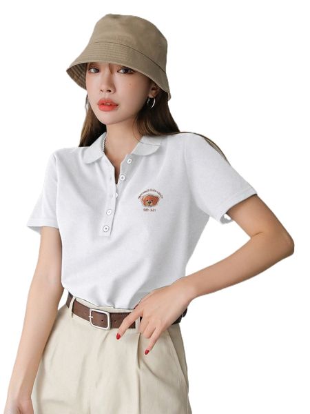 

dazy bear and letter graphic polo neck tee z2o0#, White