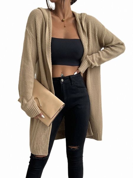 

drop shoulder hooded duster cardigan n4in#, White;black