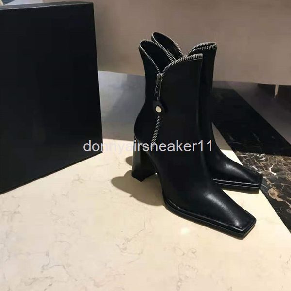 

boots high end autumn winter breathable versatile short boots women's square head thin shoes net red and white martin, Black