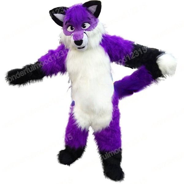 Noel Purple Husky Fox Dog Maskot Kostümleri Yüksek Kaliteli Karikatür Karakter Kıyafet Takım Cadılar Bayramı Dış Mekan Tema Partisi Yetişkinler Unisex Elbise