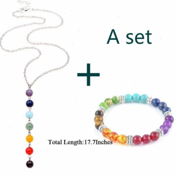 

7 chakra gem stone strand beads pendant necklace women yoga reiki healing, Black
