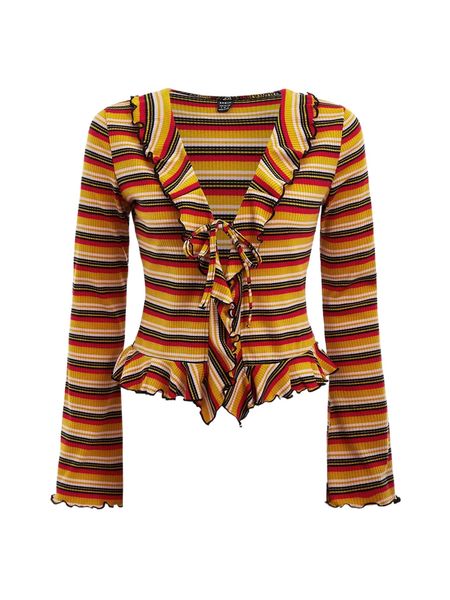 

striped tie front lettuce trim tee q1mc#, White