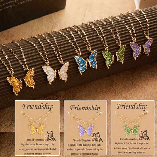 

selling painted butterfly necklace friendship graduation commemorative necklace two-piece paper card necklaces, Silver