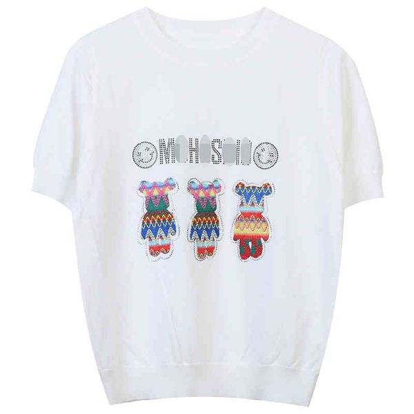

women's sweaters t-shirt women's 2022 summer color cartoon embroidery letter drill design casual loose round neck xaq9, White;black
