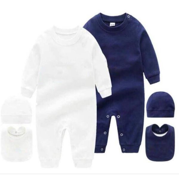 

set 2022 pcs infant 3 hat bib rompers kids designer jumpsuit girls boys newborn baby clothes toddler letter, Blue