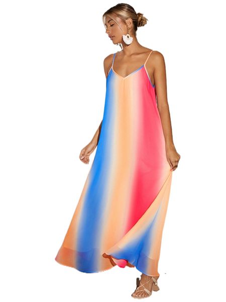 

ombre chiffon cami dress y7ll#, Black;gray