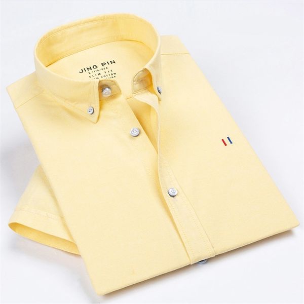 

aoliwen men men brand oxford short sleeve shirt solid color stripes slim fit 100 cotton summer casual fashion men shirts lj200925, White;black