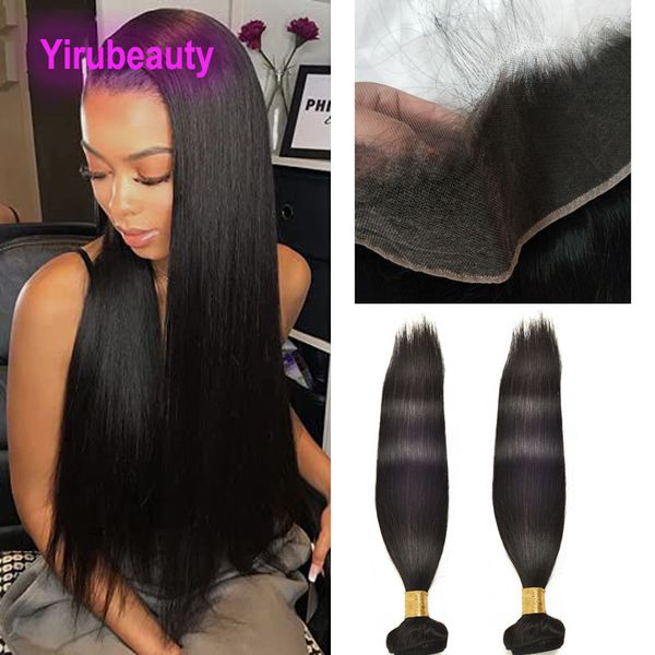 

malaysian human hair virgin hd 13x4 lace frontal with 2 bundles baby hair silky straight part, Black;brown