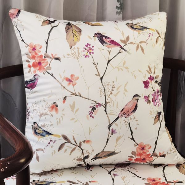 Caixa de travesseiro Modern Luxury Cushion Capa estampada de pássaro e sofá de flores Frohriações de pele de pele Casa de casas Decoração de casa 45x45cm 220714