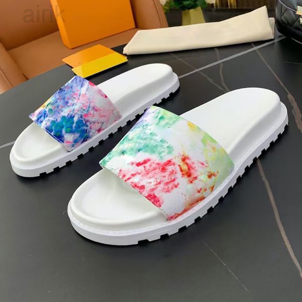 

2023 slipper women sandals men slides waterfront mules leather sandal womens printed rubber shoes 35-46 with box no284, Black