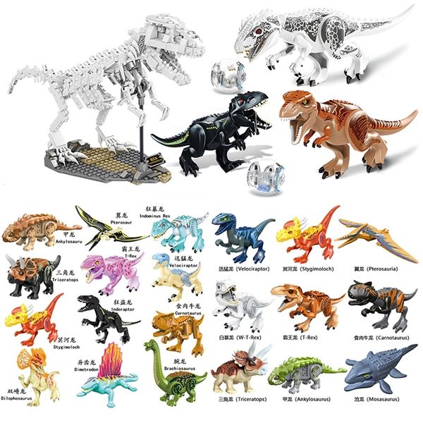 Dinosaur Jurassic Sets World Park 3 Modelo Bloco de construção White T Indominus rex Dino Breakout 8pcs Mosaurus Velociraptor Brick 220715