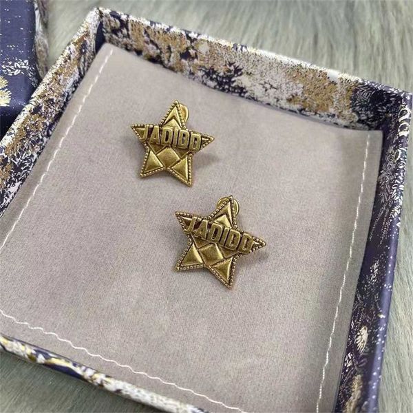 

design jewel ornament charm earring five pointed star stud brass earrings female 925 silver needle, Golden