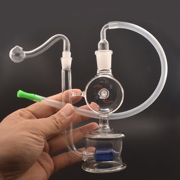 Recycler Dab Rigs Narghilè Elica Percolatore Bicchieri unici Bong d'acqua Mulino a vento Perc Tubi d'acqua Piattaforma petrolifera Con ciotola dell'olio da 110 mm 1 set