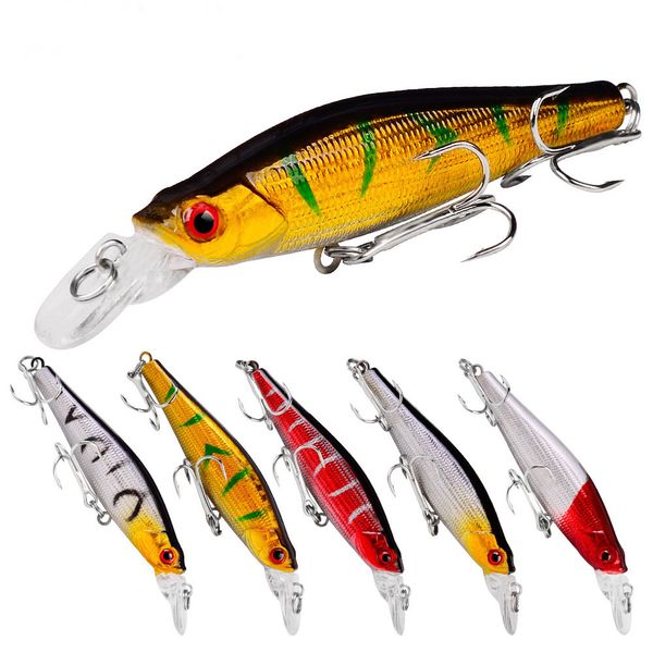 Alta qualità 10 Pz / lotto 5 linee Laser a colori Minnow Esche da pesca Bass Crankbait Ganci Affrontare Crank Baits Sacchetto di Opp imballaggio 8.3g 9cm / 3.35 