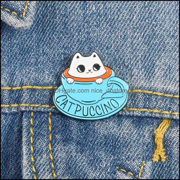

pinsbrooches jewelry enamel brooches catpuccino cartoon coffee cup button pins for clothes bag badge cute cat gift frien dhw6k, Gray