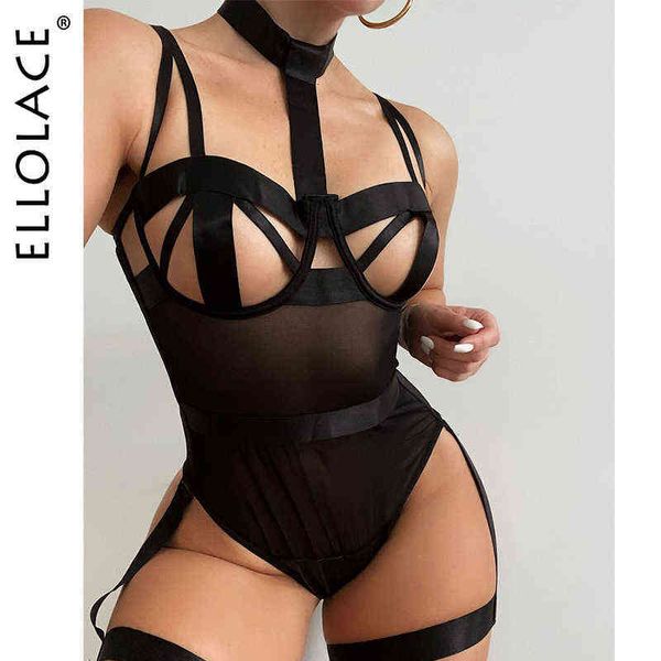 Ellolace Sensuale Lingerie Scava Fuori Tuta Porno Costumi Esotici Capestro Pornografico Hot Sissy Body Sexy Pizzo Top Erotico W220318