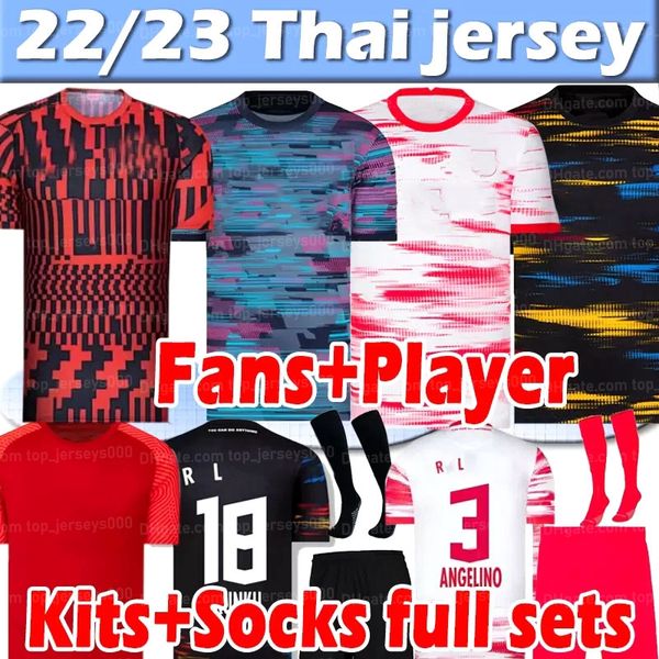 

2022 2023 rbl soccer jerseys leipziges fans player version forsberg poulsen 22 23 bundesliga sabitzer camisetas de fÃºtbol men kids kit+socks, Black;yellow